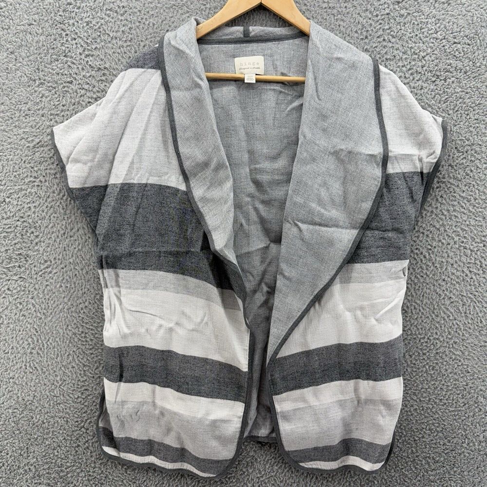Hinge Women's XS/S Gray White Striped‎ Sleeveless Cardigan Lightweight Vest